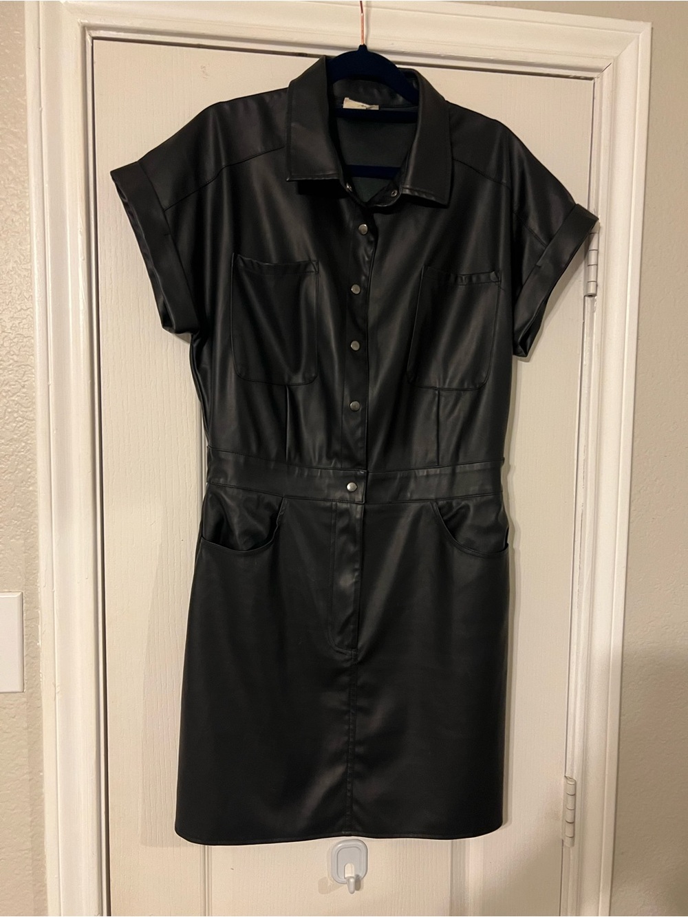 entro Black Faux Leather Mini Shirt Dress